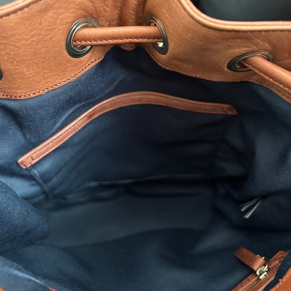 Cole Haan Cognac Pebbled Leather Bucket Bag Drawstring Shoulder Crossbody - Picture 8 of 11